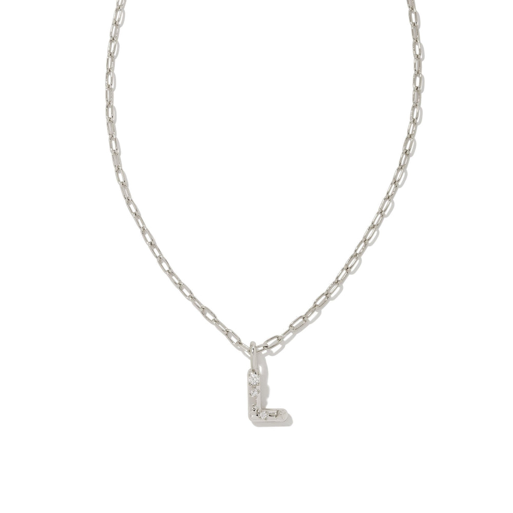 Kendra Scott Crystal Letter Short Silver Pendant Necklace