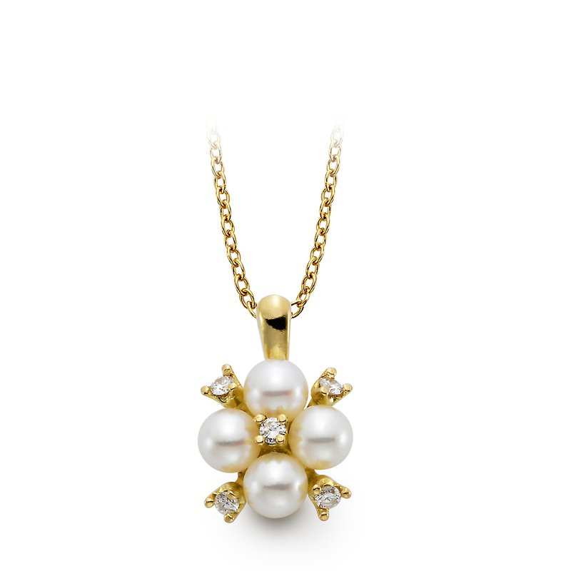 Mastoloni 18k Yellow Gold Pearl & Diamond Pendant Necklace