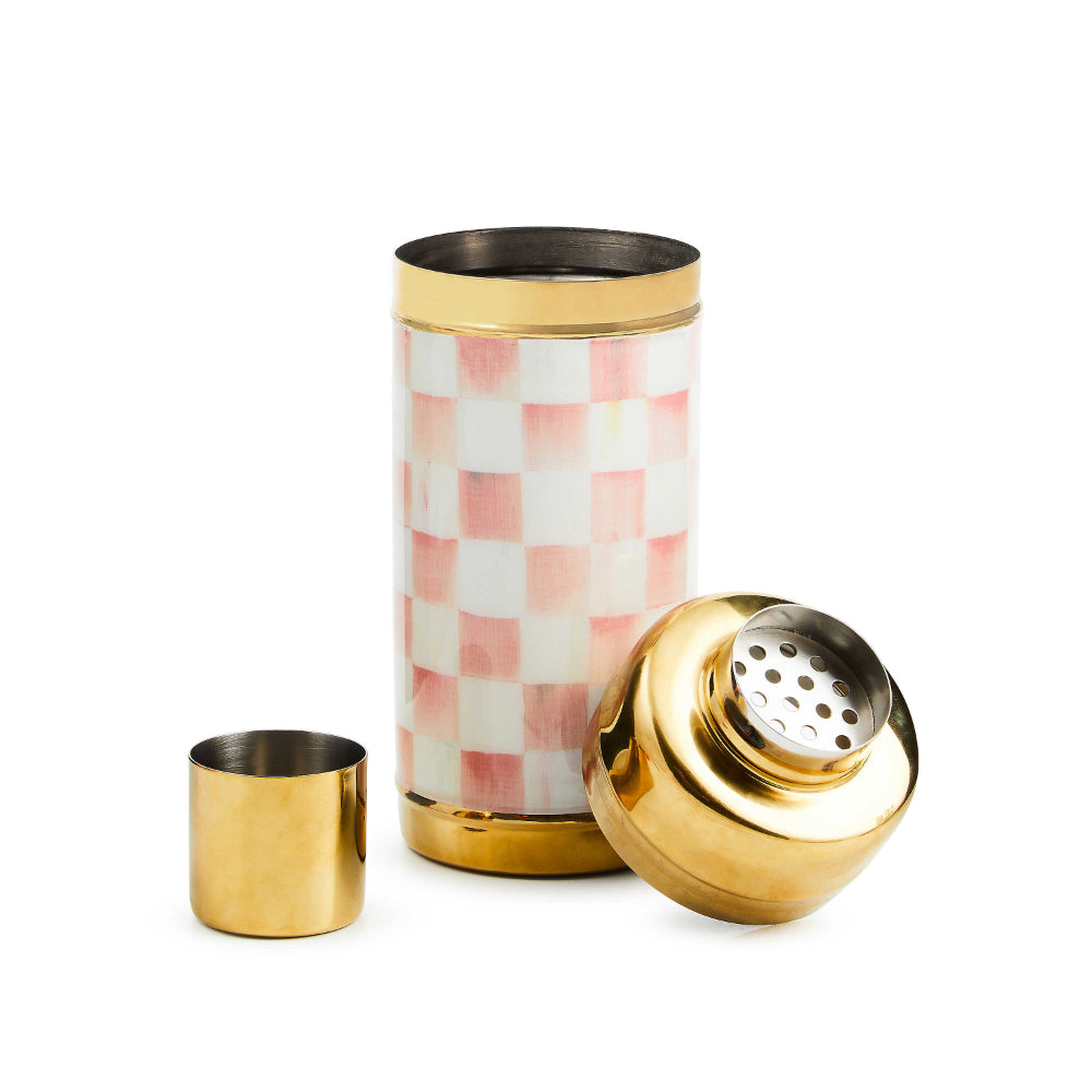 MacKenzie-Childs Rosy Check 3260 Gold Cocktail Shaker