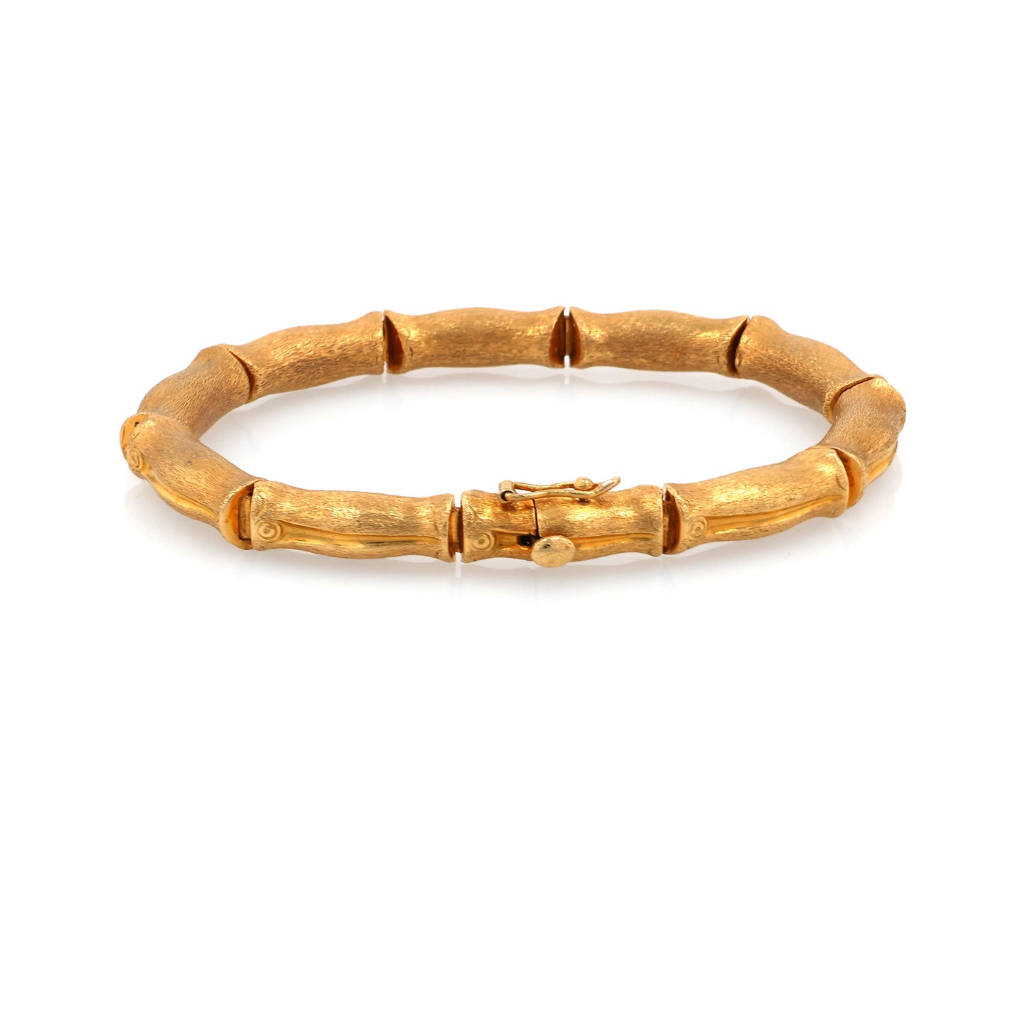Estate 18 Karat Yellow Gold Brushed Bamboo Design Bangle Bracelet