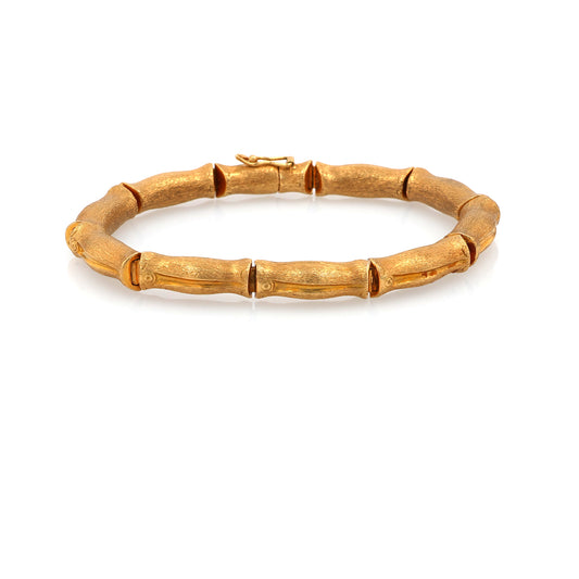Estate 18 Karat Yellow Gold Brushed Bamboo Design Bangle Bracelet