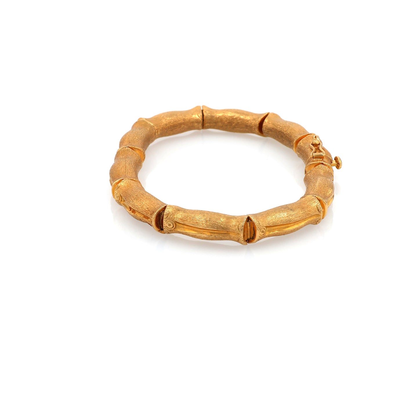 Estate 18 Karat Yellow Gold Brushed Bamboo Design Bangle Bracelet