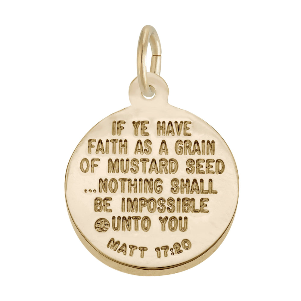 Gold pendant with engraved text on a white background