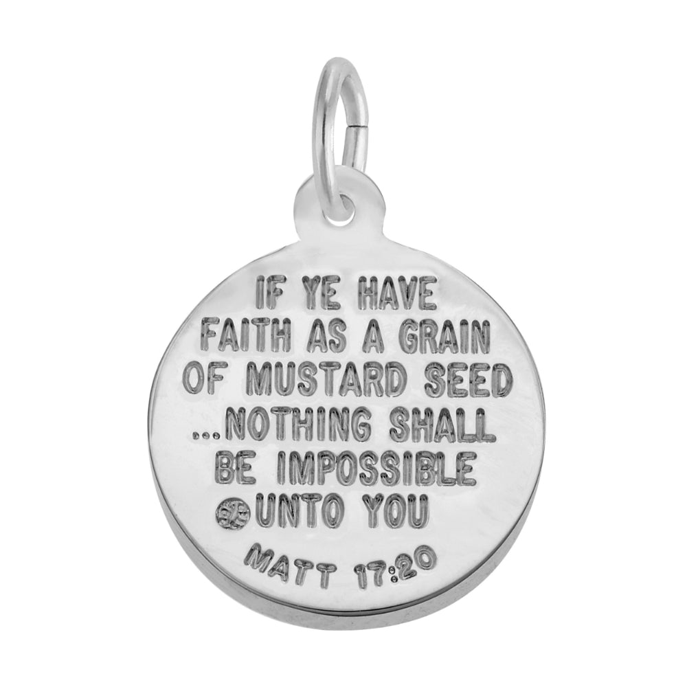 Silver pendant with engraved text on a white background