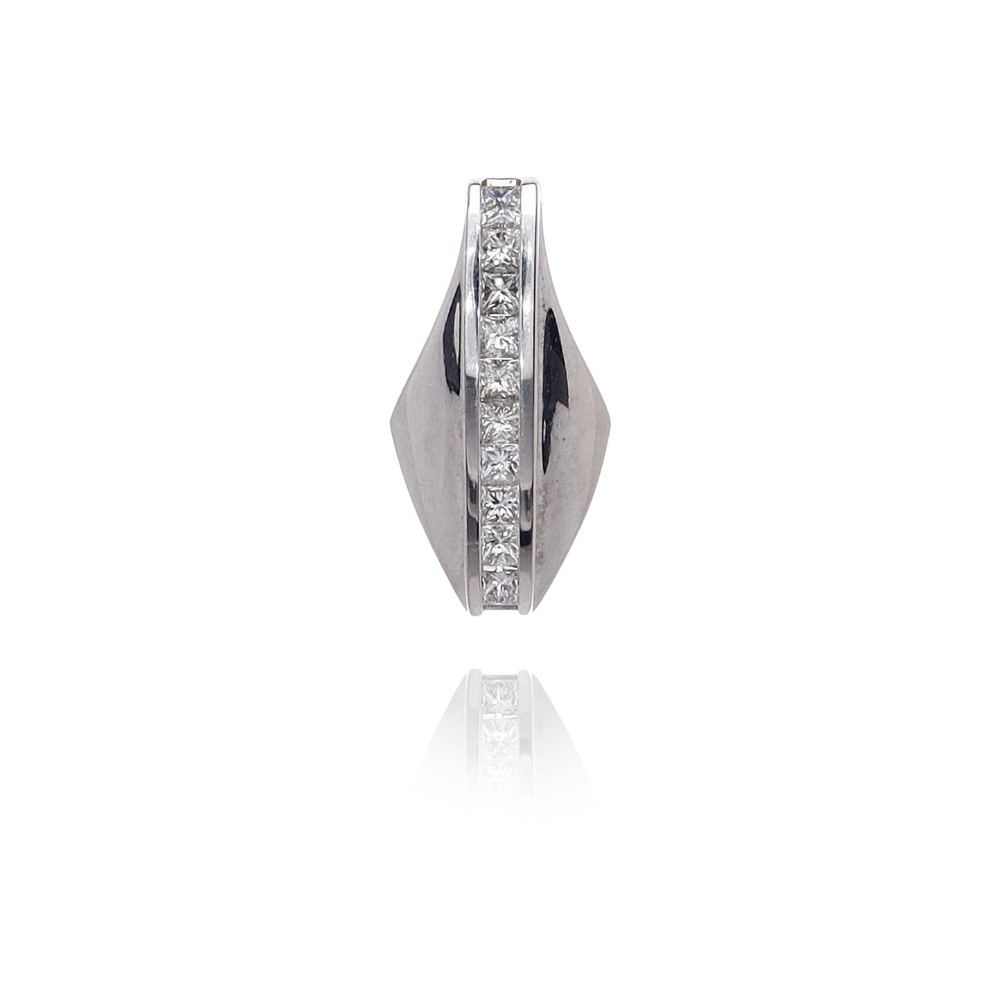 Estate 14 Karat White Gold Fan Sided Diamond Slide Pendant