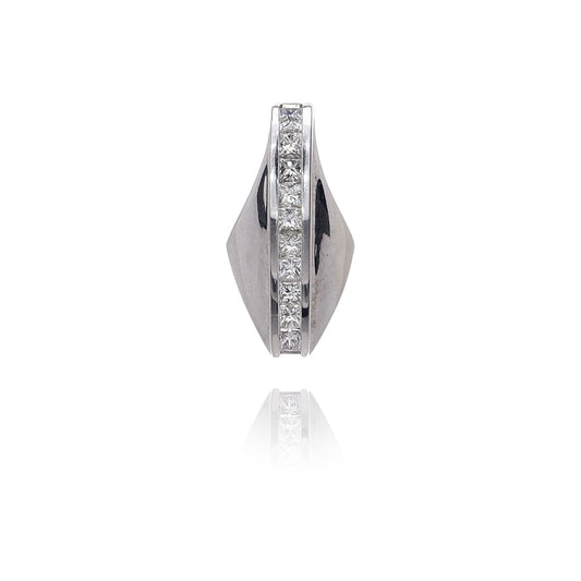 Estate 14 Karat White Gold Fan Sided Diamond Slide Pendant
