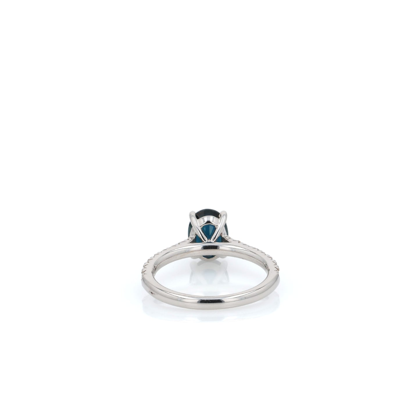 14k White Gold Oval Sapphire and Diamond Shank Ring