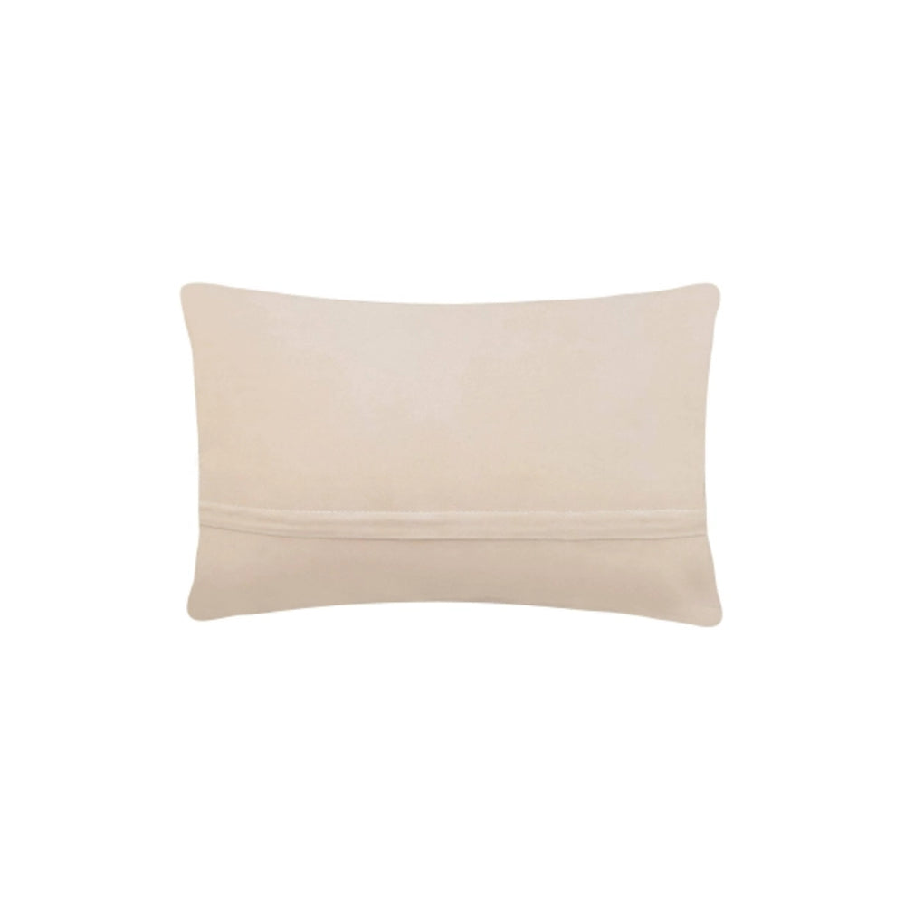 A rectangular lumbar pillow in a light beige fabric with a subtle horizontal stitched detail across the center, shown against a plain white background.