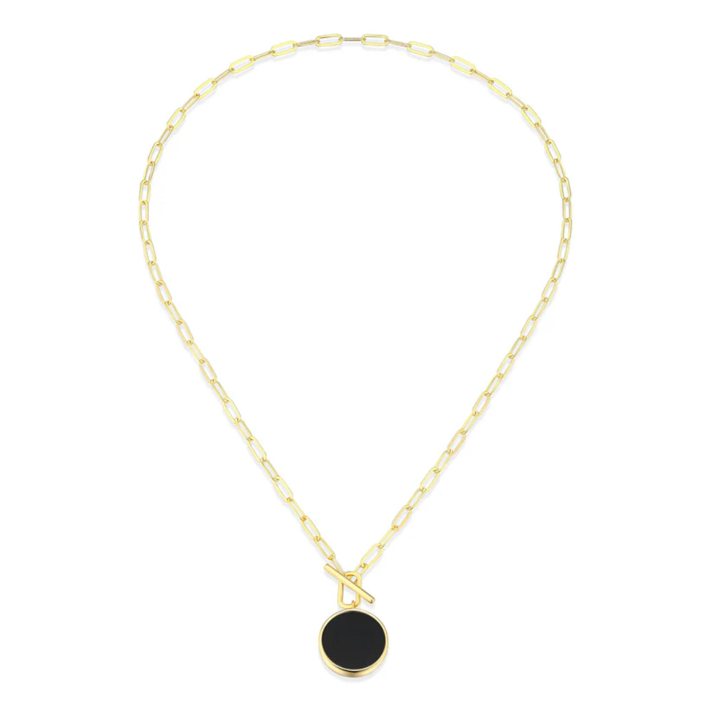 Elle Lustre Button Black Agate Toggle Necklace