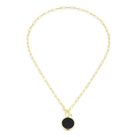 Elle Lustre Button Black Agate Toggle Necklace
