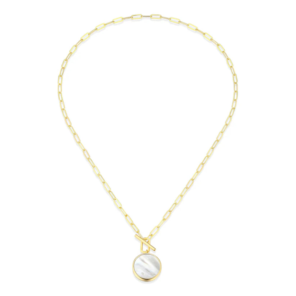 Elle Lustre Collection Button Mother of Pearl Toggle Necklace