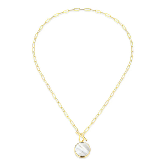 Elle Lustre Collection Button Mother of Pearl Toggle Necklace