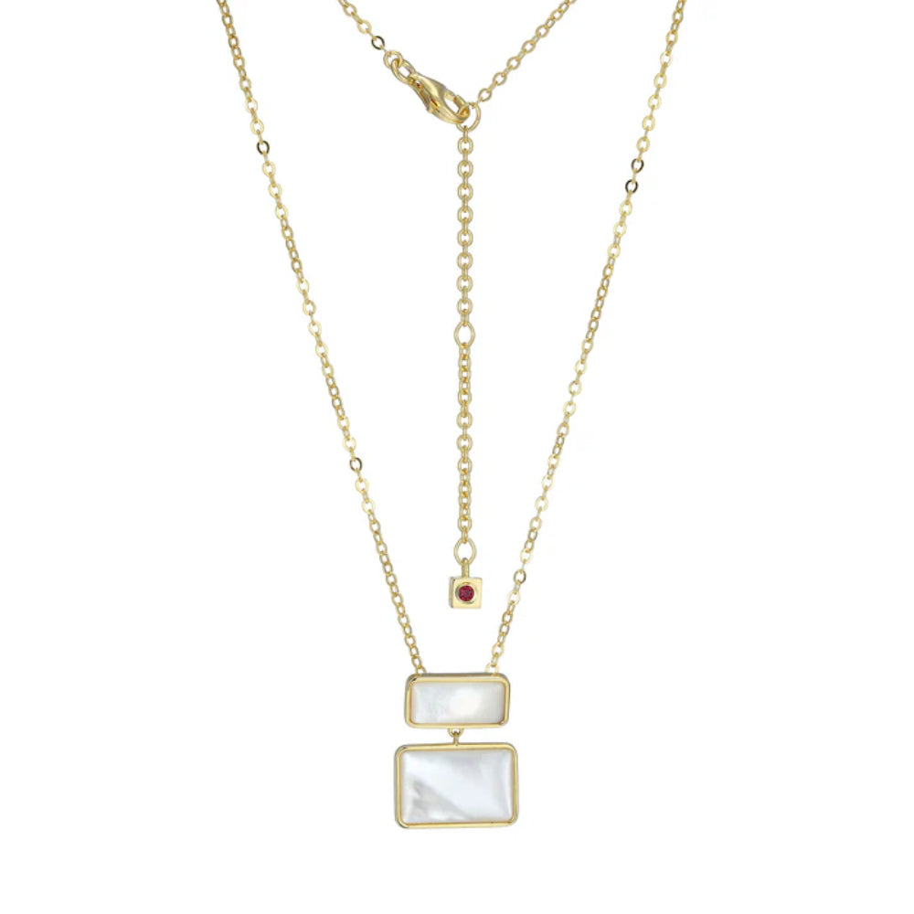 Sterling Silver Yellow Gold plated  with cascading rectangular stations, each with inlaid geometric designs of White Mother of Pearl 