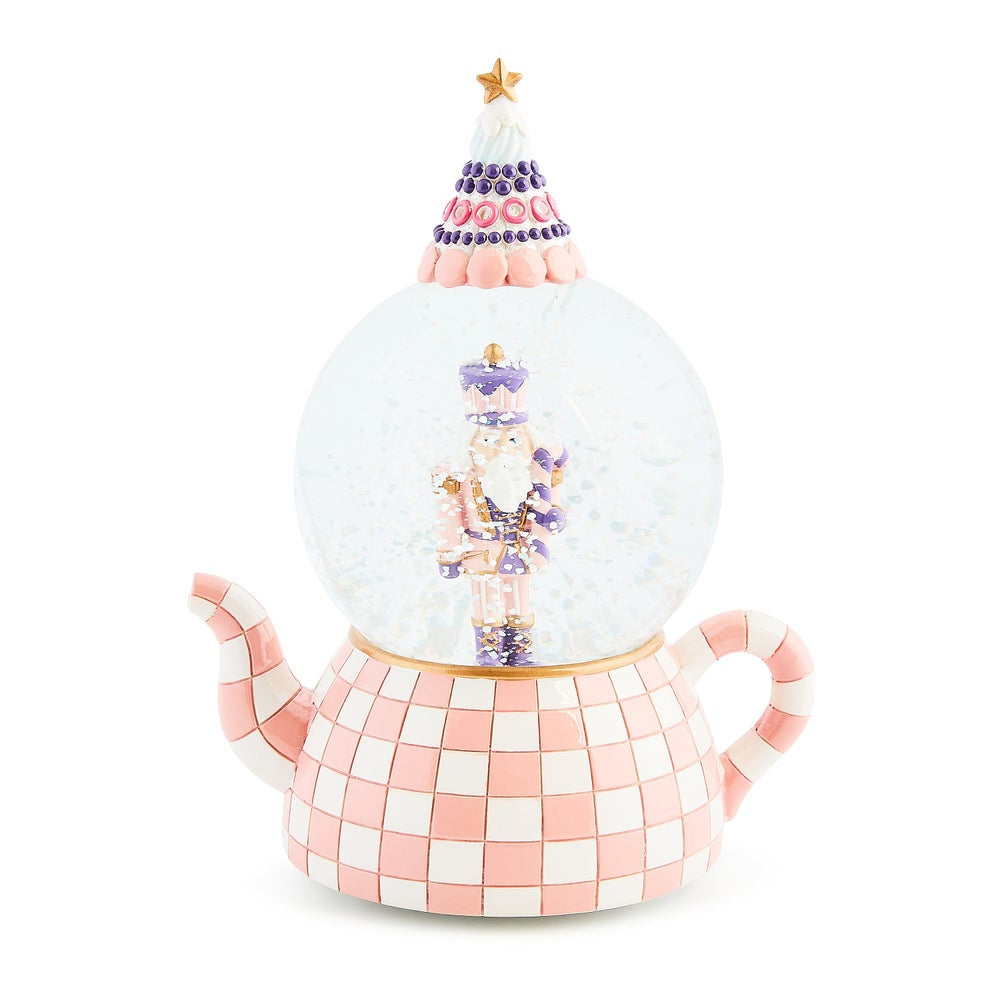 MacKenzie-Childs Rosy Check Teapot Snow Globe
