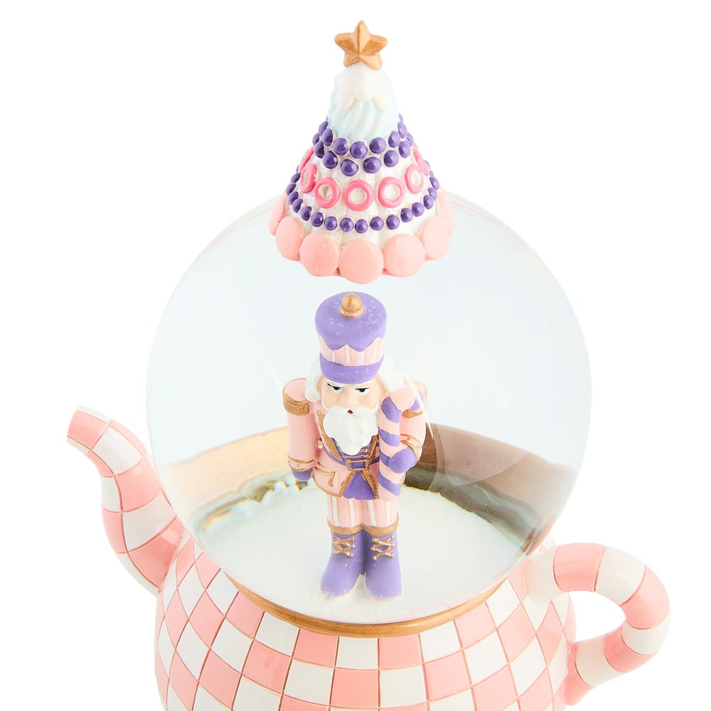 MacKenzie-Childs Rosy Check Teapot Snow Globe