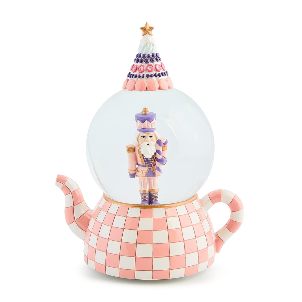 MacKenzie-Childs Rosy Check Teapot Snow Globe