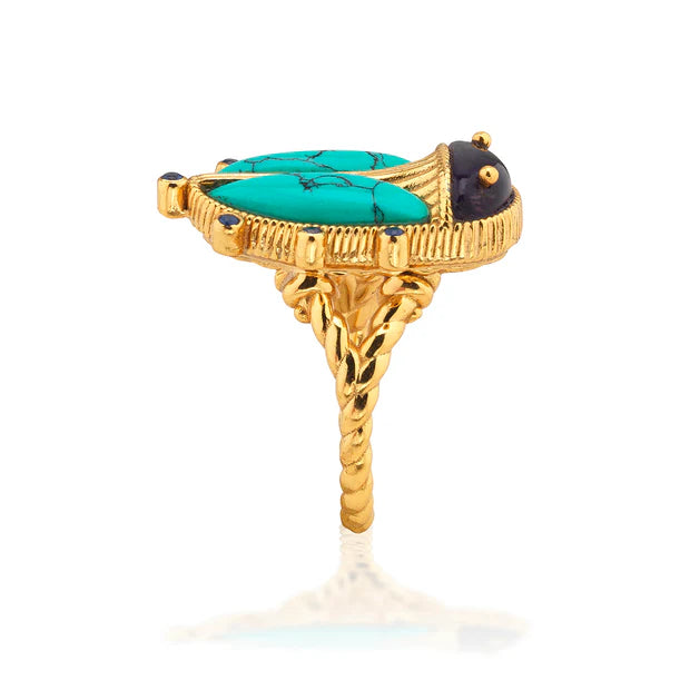 Capucine De Wulf Scarab Grande Ring - Amethyst/Turquoise - Size 7