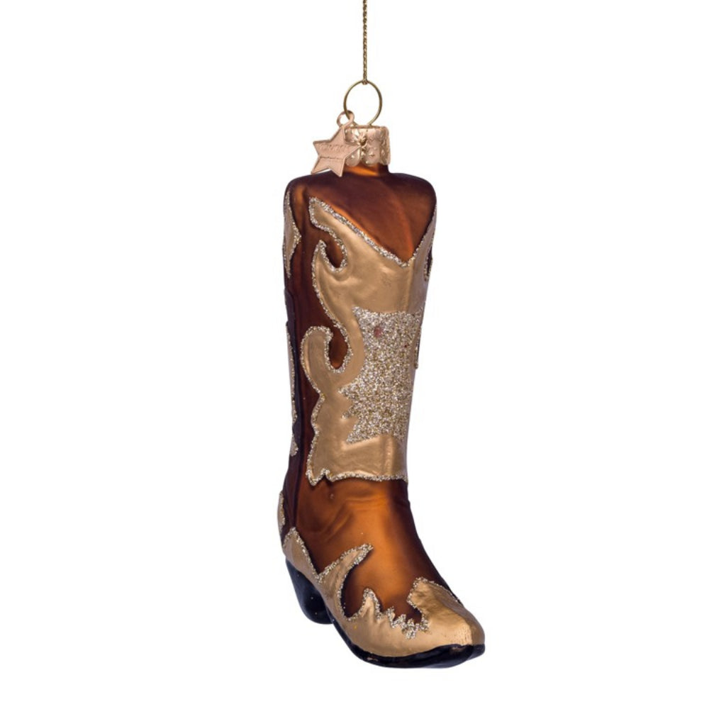 Decorative cowboy boot ornament on a white background