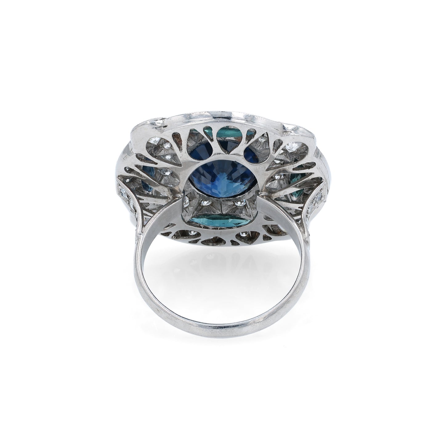 Estate Platinum 5.70ct Oval Sapphire and Diamond Halo Cocktail Ring