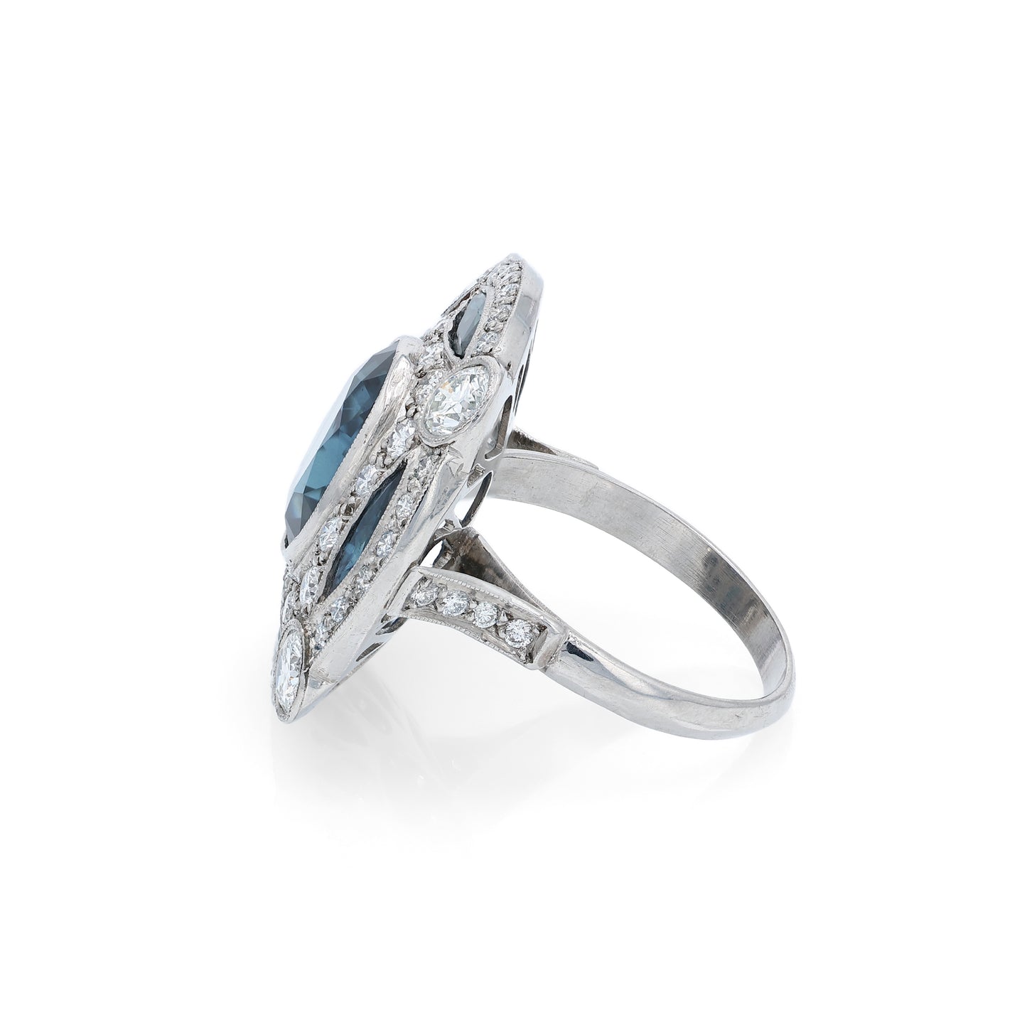 Estate Platinum 5.70ct Oval Sapphire and Diamond Halo Cocktail Ring