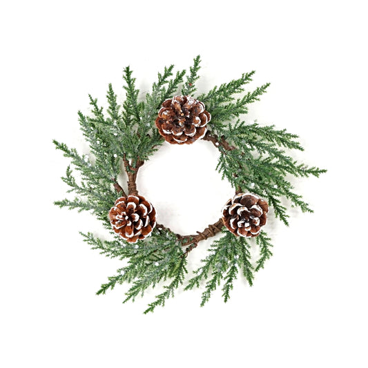 Holiday Depot 3.5in Ring-Twiggy Cypress with Snowy Pinecones Wreath