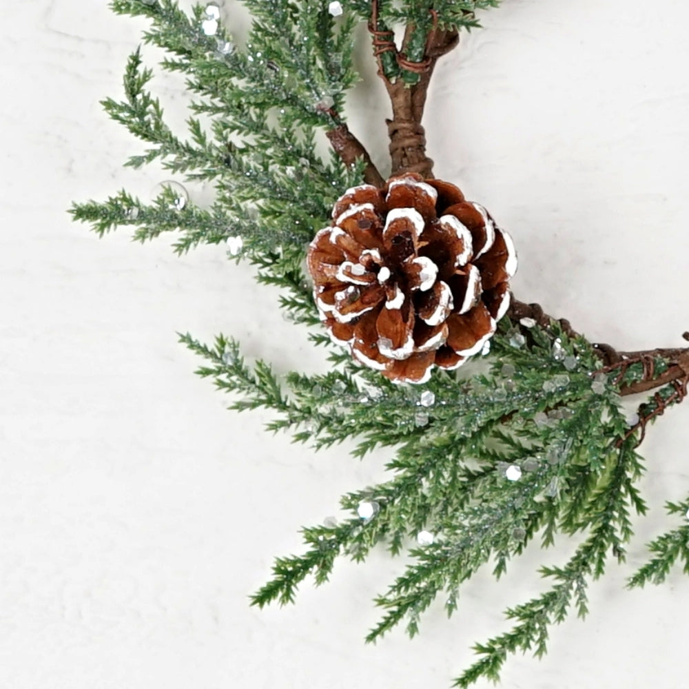Holiday Depot 3.5in Ring-Twiggy Cypress with Snowy Pinecones Wreath