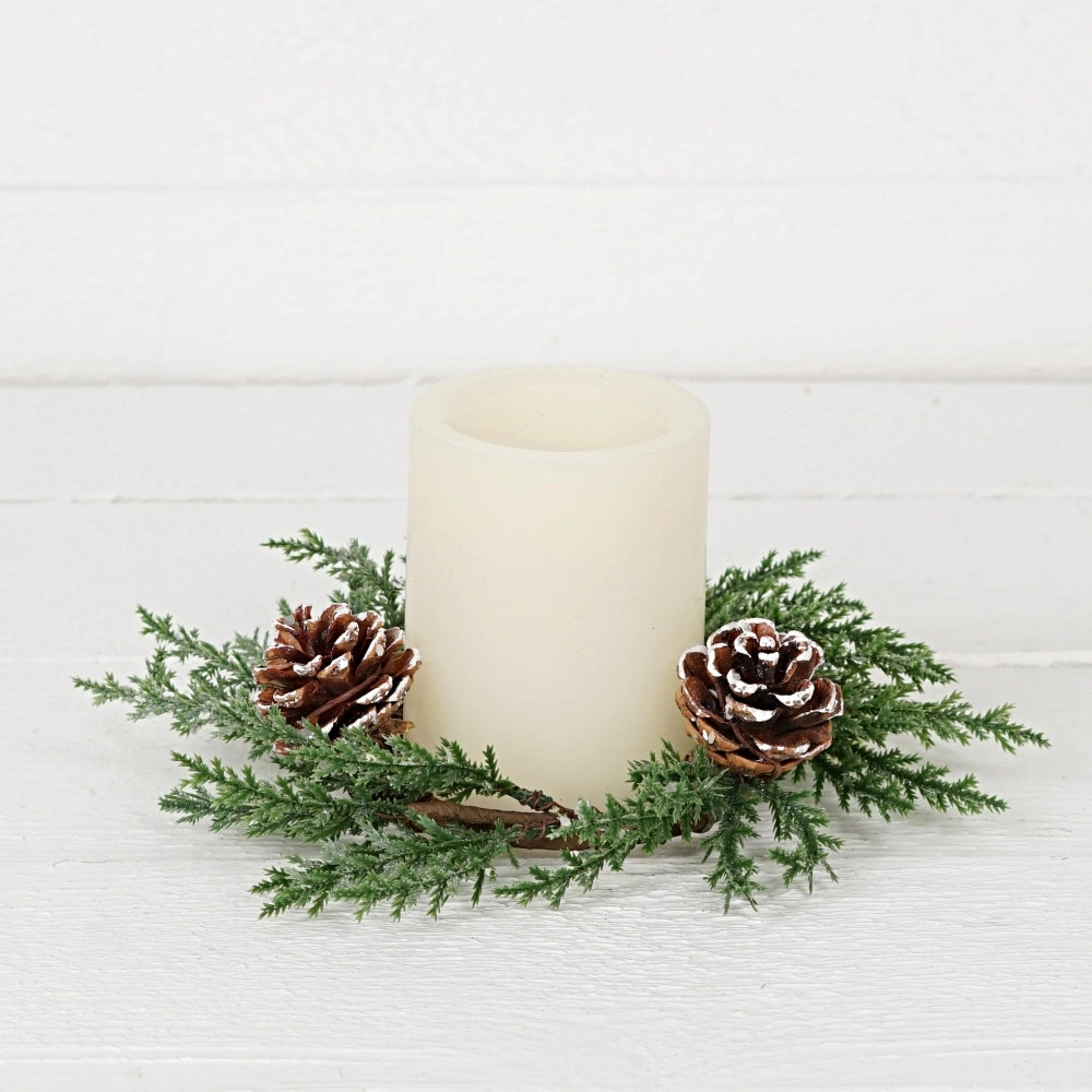 Holiday Depot 3.5in Ring-Twiggy Cypress with Snowy Pinecones Wreath