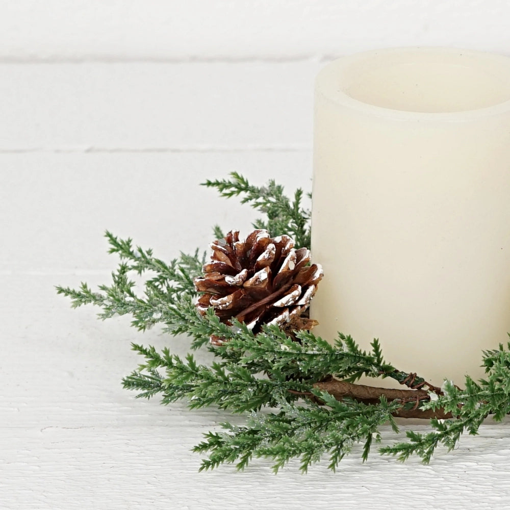 Holiday Depot 3.5in Ring-Twiggy Cypress with Snowy Pinecones Wreath