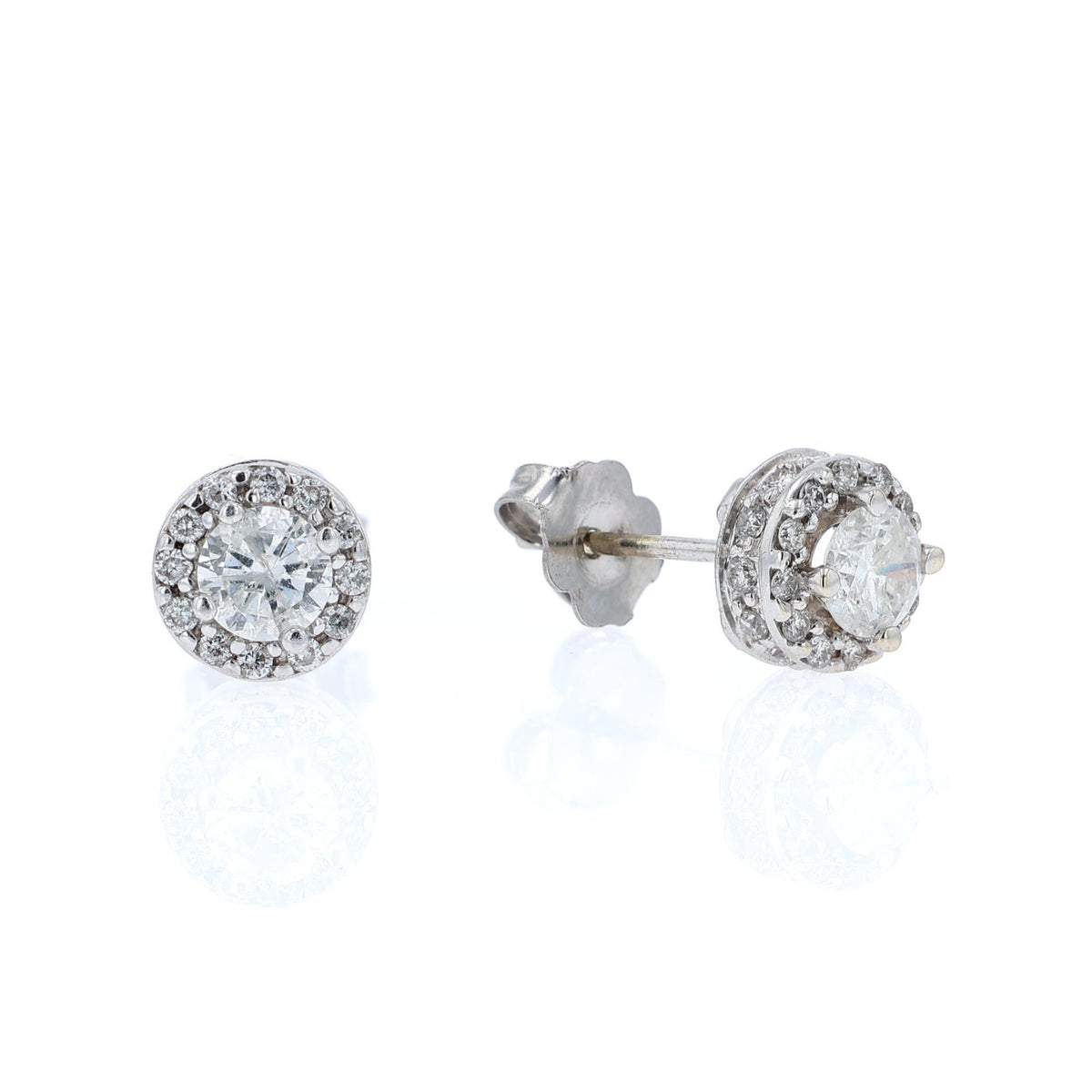 Estate 14k White Gold and Diamond 0.98ct Total Weight Cluster Stud Earrings