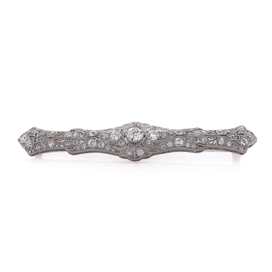 Estate Platinum Bezel Set Diamond Bar Pin