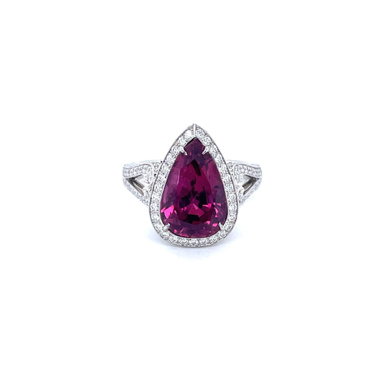 Estate Platinum Ring Purple Pear-Shaped Sapphire with Diamonds