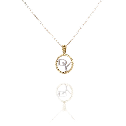Estate David Yurman 18 Karat Yellow Gold Diamond 'DY' Pendant Necklace