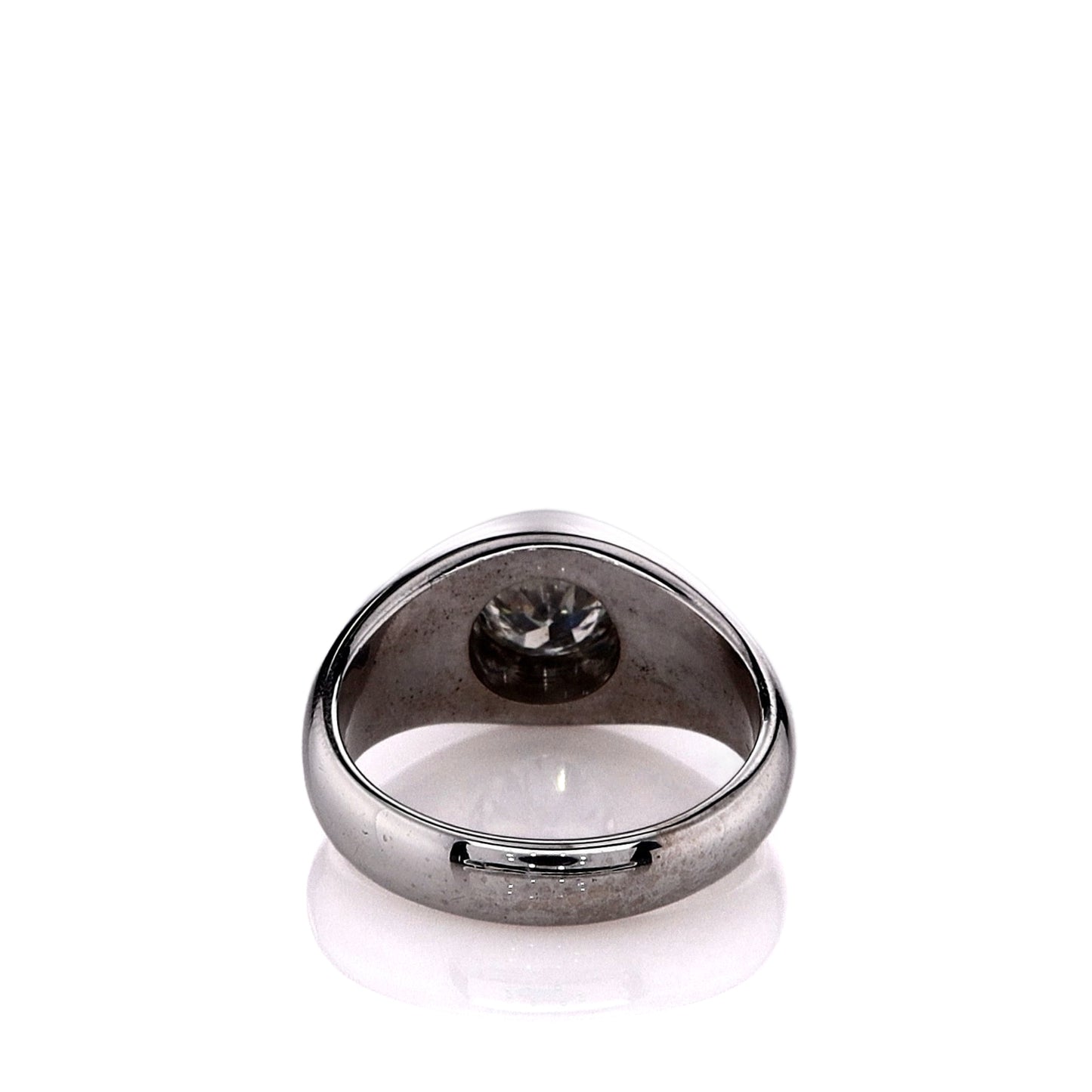 Estate 14k White Gold Gents Domed Bezel-Set Transitional Diamond Ring