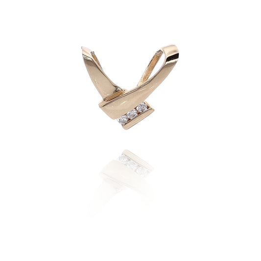 Estate 14 Karat Yellow Gold "V" Design Diamond Slide Through Pendant
