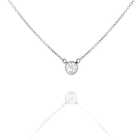 Estate 14 Karat White Gold Solitaire Bezel Set Diamond Pendant Necklace