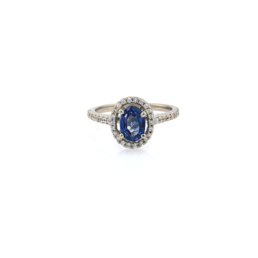Estate 18 Karat White Gold Sapphire and Diamond Ring