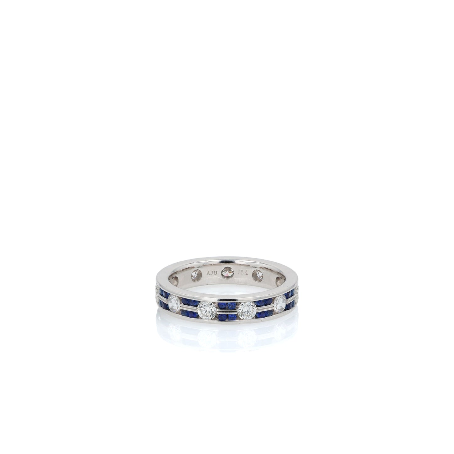 18k White Gold 2 Row Alternating Sapphire and Diamond Band