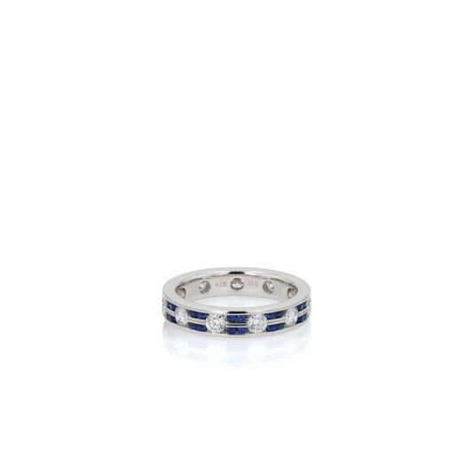 18k White Gold 2 Row Alternating Sapphire and Diamond Band