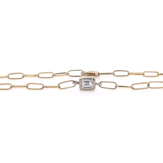 Estate 14 Karat Two-Tone Gold Diamond Paper Clip Link Bracelet