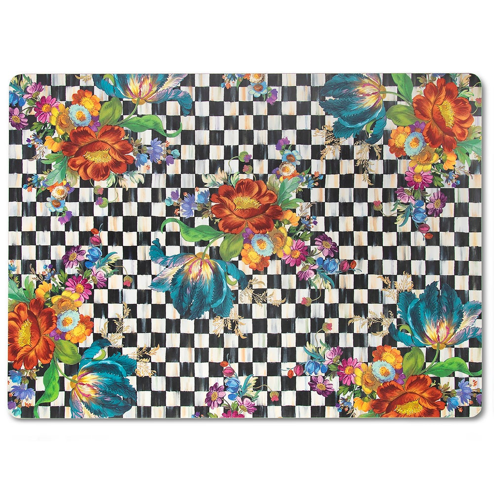 Floral patterned placemat with checkered border