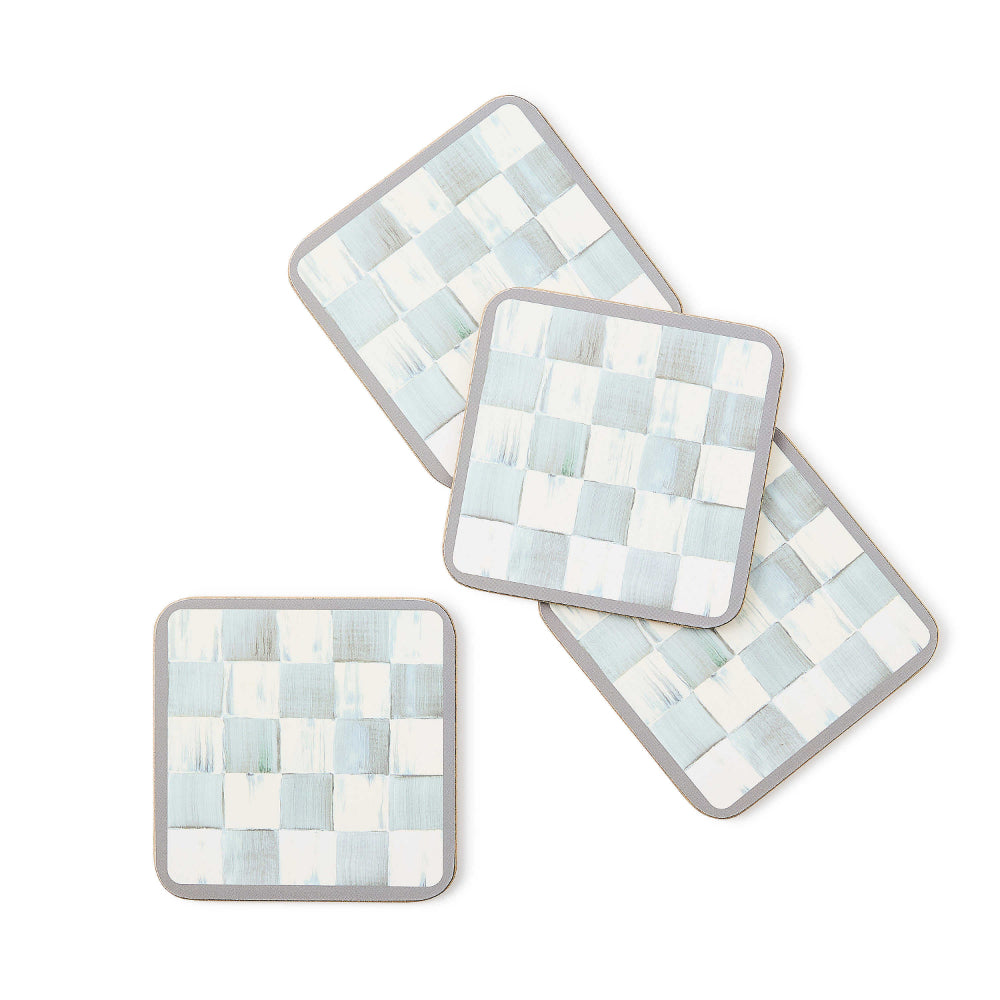 Mackenzie-Childs Sterling Check Cork Back Coasters - Set of 4