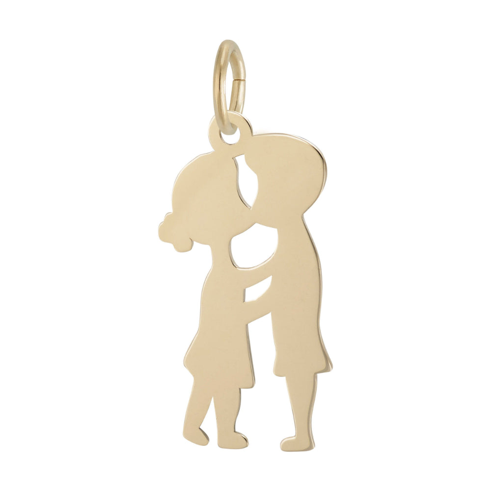 Gold couple kissing silhouette charm on a white background