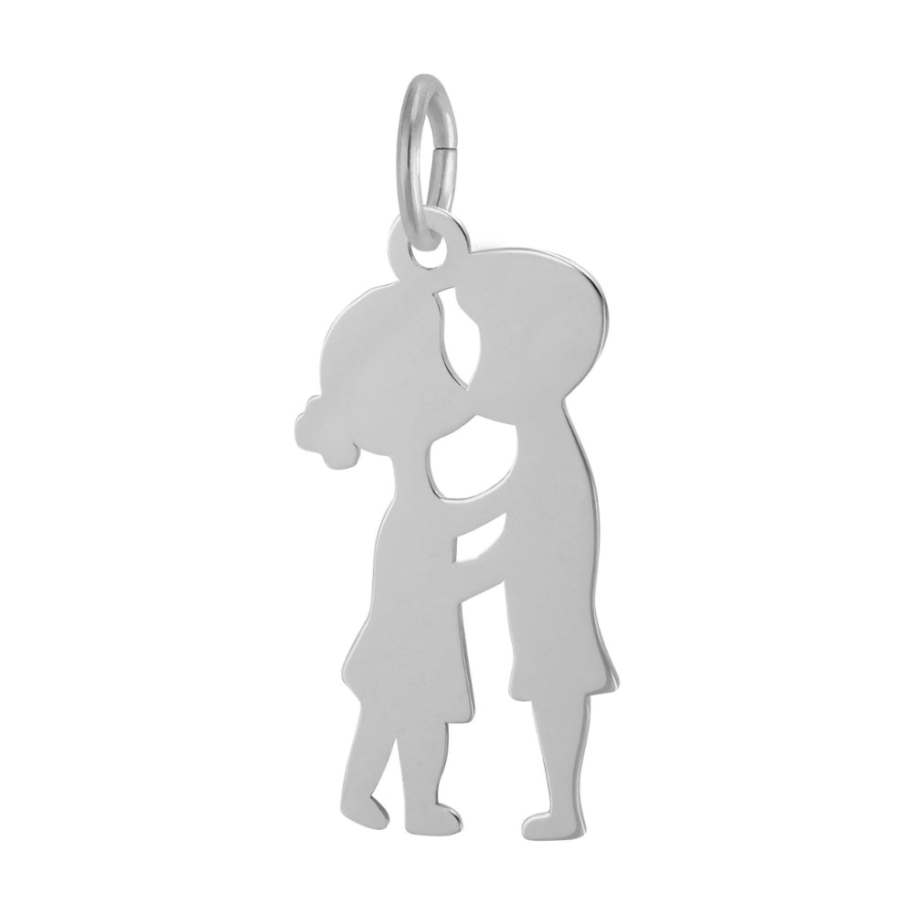 Silver couple kissing silhouette charm on a white background