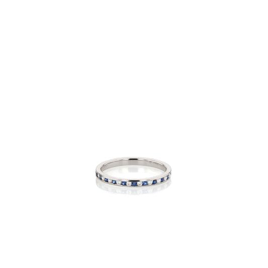 18k White Gold Alternating Sapphire and Diamond Halfway Band