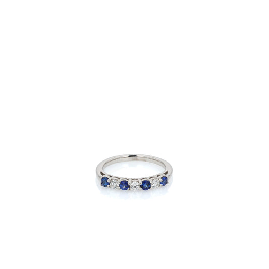 Platinum Alternating Round Blue Sapphire and Diamond Band