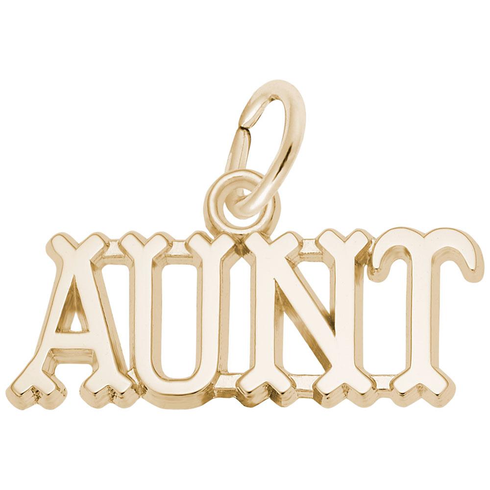 Gold 'Aunt' charm on a white background