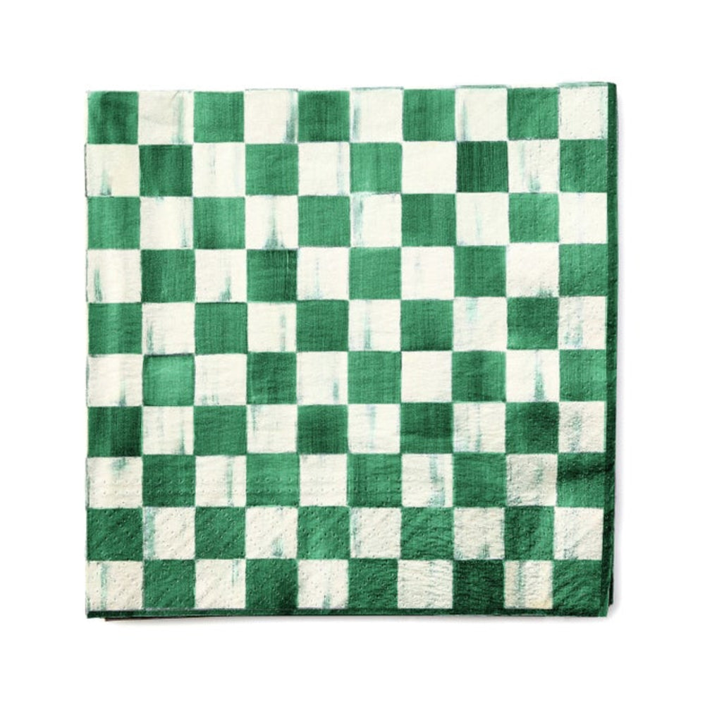 Green and white checkered fabric on a white background