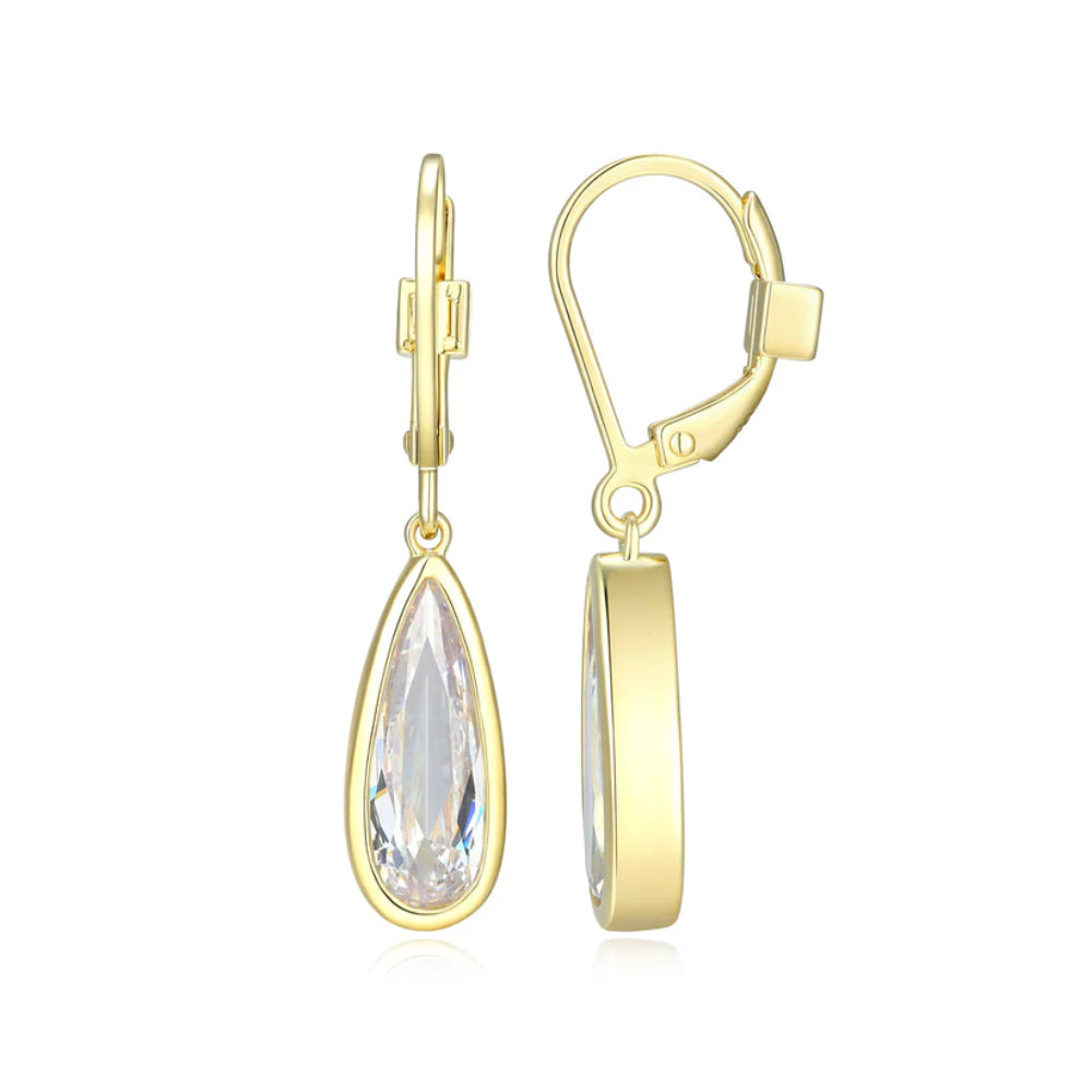Sterling Silver "Lustre" Yellow Gold Plated Leverback Earrings with Cubic Zirconia 