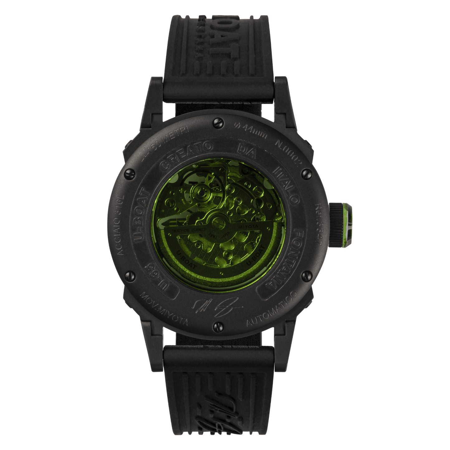 Black watch with green face on a transparent background