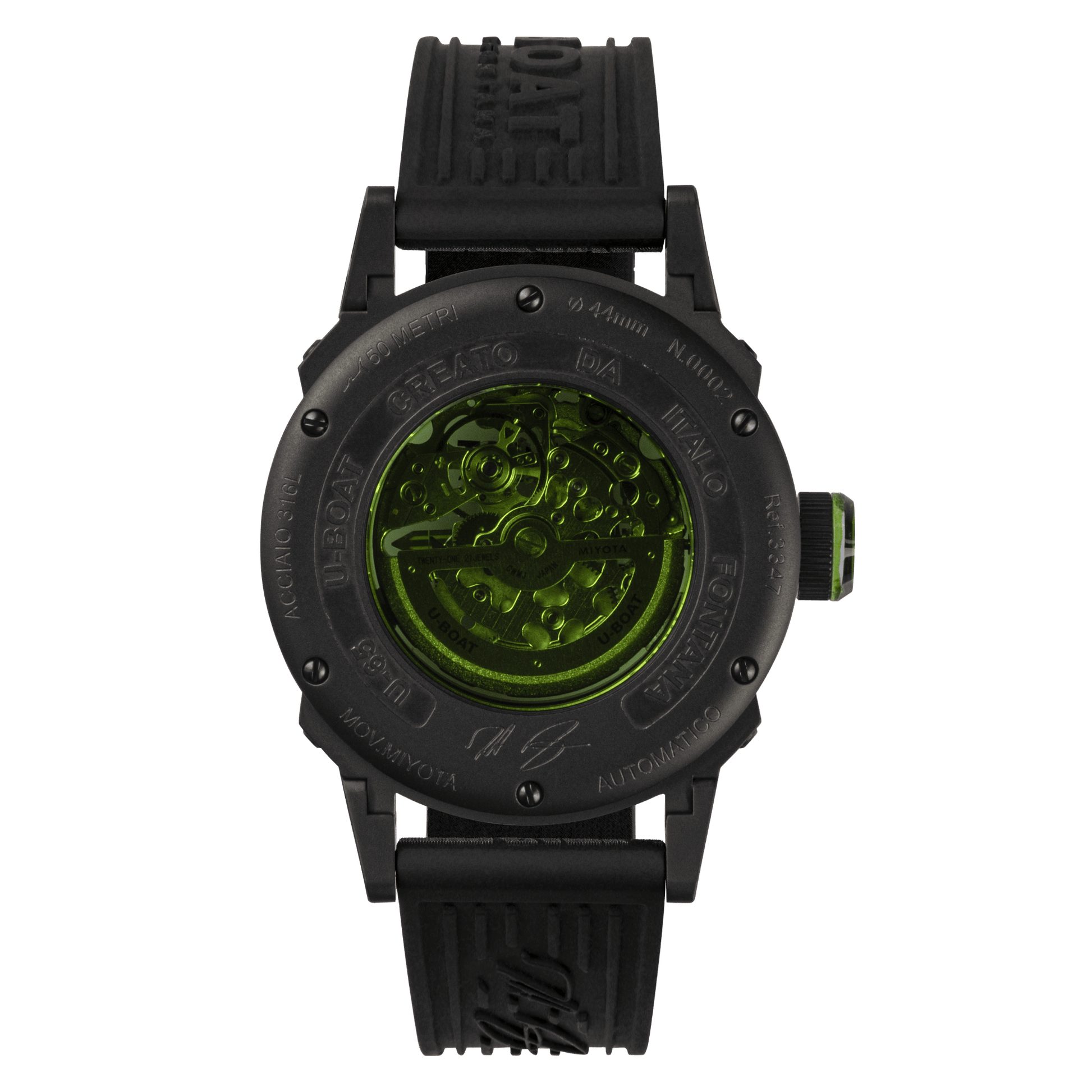 Black watch with green face on a transparent background